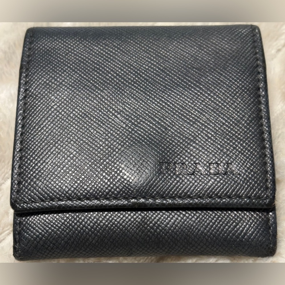 Prada Metallic Gray Saffiano Leather Card Case